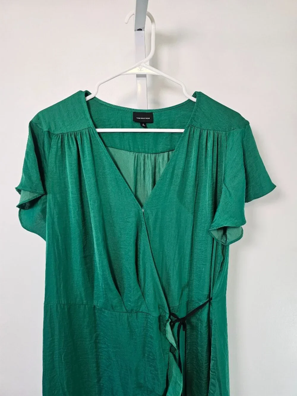 Who What Where Dress Green Wrap Midi Coquette Ruffle L - Picture 2 of 6